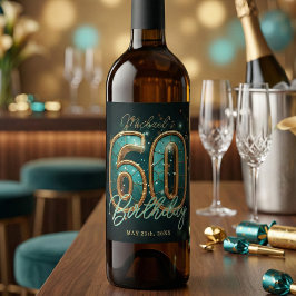 Etiqueta Para Botella De Vino Elegant Glam Teal Gold 60th Milestone Birthday