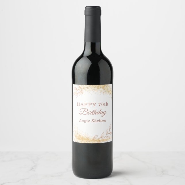 Etiqueta Para Botella De Vino Elegant Gold Glitter 70th Birthday (Anverso)
