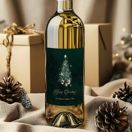 Etiqueta Para Botella De Vino Elegant Green Gold Christmas Tree