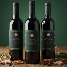 Etiqueta Para Botella De Vino Elegant Green Plaid Merry Christmas Festive
