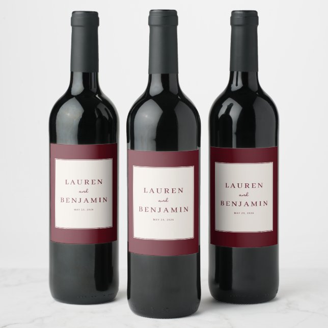 Etiqueta Para Botella De Vino Elegant Maroon Typographic (Botellas)