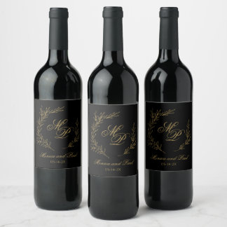 Etiqueta Para Botella De Vino Elegant Monogram gold and black wine label