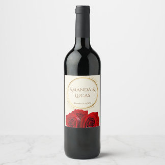 Etiqueta Para Botella De Vino Elegant Red Roses Gold Frame Cream Wedding