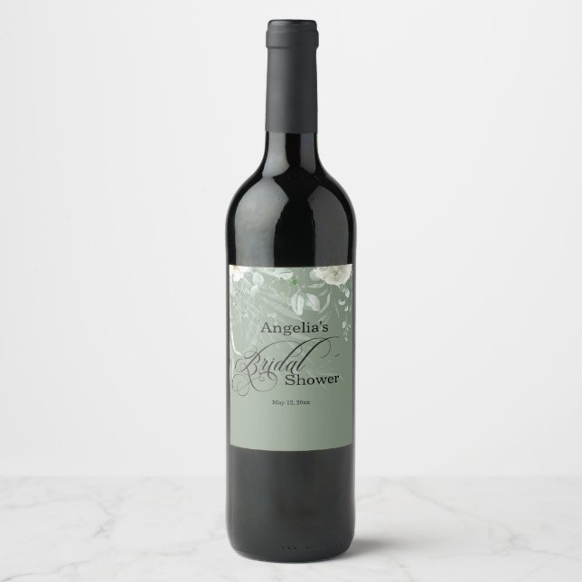 Etiqueta Para Botella De Vino Elegant Sage Green Bridal Shower (Anverso)