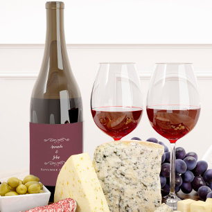 Etiqueta Para Botella De Vino Elegant Wedding Names Date Calligraphy Burgundy