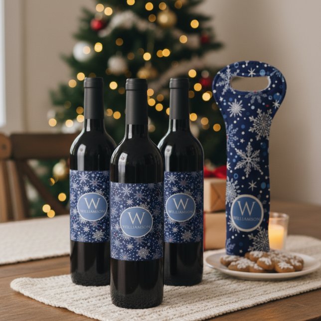 Etiqueta Para Botella De Vino Elegant Winter Snowflake Wine Label (Holiday Wine bottle labels)