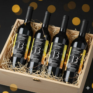 Etiqueta Para Botella De Vino Elegante 13° Aniversario del Boda de la Citrina