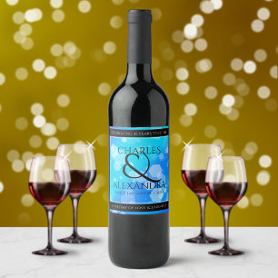 Etiqueta Para Botella De Vino Elegante 41° Aniversario del Boda de Topaz Azul