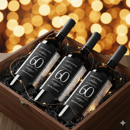 Etiqueta Para Botella De Vino Elegante 60° Aniversario del Boda del Diamante