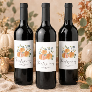 Etiqueta Para Botella De Vino Elegante Acción de Gracias de Calabaza
