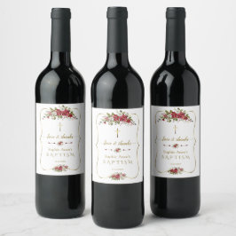 Etiqueta Para Botella De Vino Elegante acuarela Blanco Poinsettia Blanco Rojo Ba