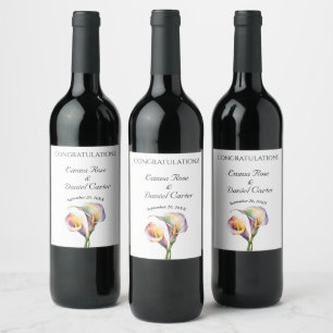 Etiqueta Para Botella De Vino Elegante acuarela Calla Lilies Romántico Floral