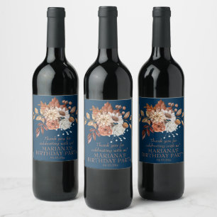 Etiqueta Para Botella De Vino Elegante acuarela color de agua floral marina azul