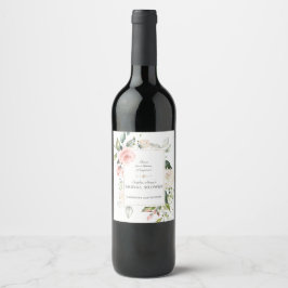 Etiqueta Para Botella De Vino Elegante acuarela color rosa Rubor Floral Bridal D