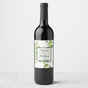Etiqueta Para Botella De Vino Elegante acuarela de vegetación verde botánica