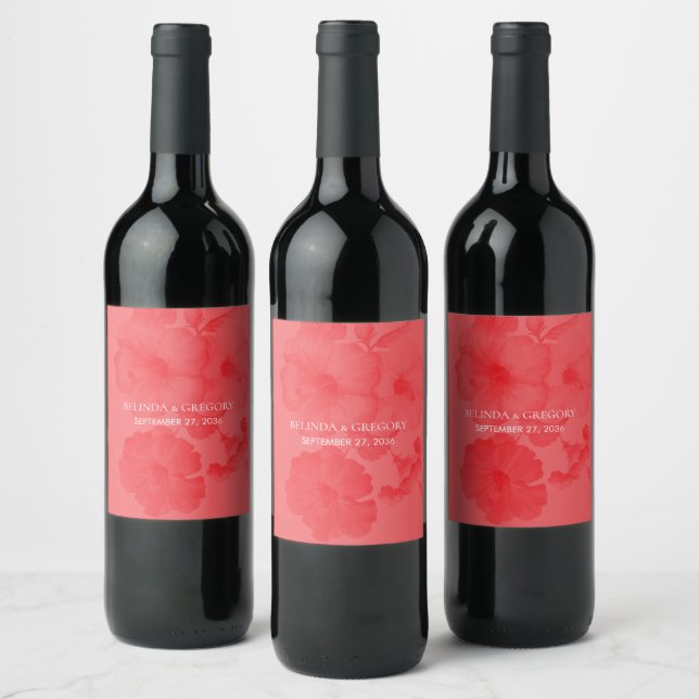 Etiqueta Para Botella De Vino Elegante acuarela Hibiscus Boda (Botellas)