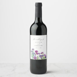 Etiqueta Para Botella De Vino Elegante acuarela Iris floral boda