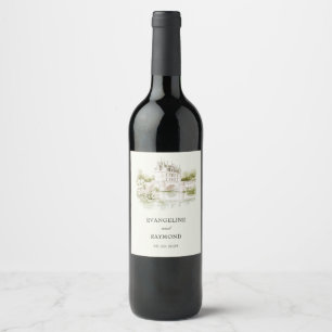 Etiqueta Para Botella De Vino Elegante acuarela Manor Garden Wedding