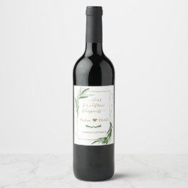 Etiqueta Para Botella De Vino Elegante acuarela Olive Greenery Gold Boda