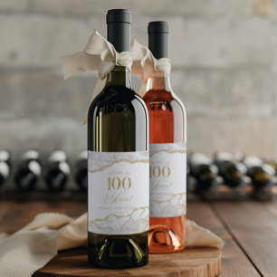 Etiqueta Para Botella De Vino Elegante Agata de Oro Blanco Cumpleaños 100