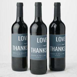 Etiqueta Para Botella De Vino Elegante Agradecimiento de Amor Navy