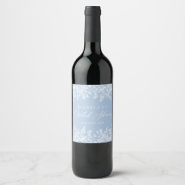 Etiqueta Para Botella De Vino Elegante Algo Floral Azul Ducha Bridal