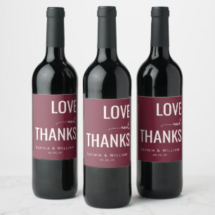 Etiqueta Para Botella De Vino Elegante Amor Granate Gracias