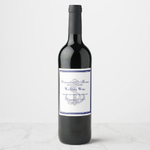 Etiqueta Para Botella De Vino Elegante Ancla Náutica Azul Marino Enmarcado
