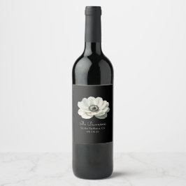 Etiqueta Para Botella De Vino Elegante Anenome Boda de flores negro y blanco