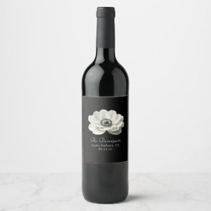 Etiqueta Para Botella De Vino Elegante Anenome Boda de flores negro y blanco
