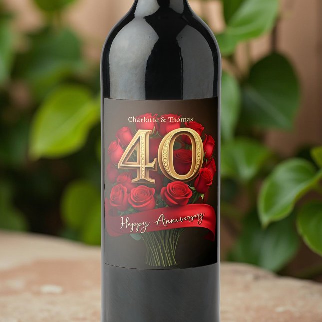 Etiqueta Para Botella De Vino Elegante Aniversario del 40° Aniversario de las Ro (Subido por el creador)