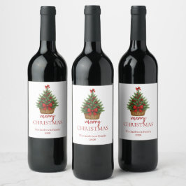 Etiqueta Para Botella De Vino Elegante árbol de Navidad – cinta roja