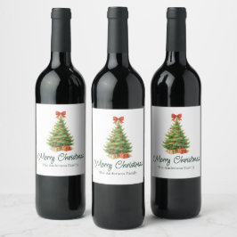 Etiqueta Para Botella De Vino Elegante árbol de Navidad con arcos y presencias r