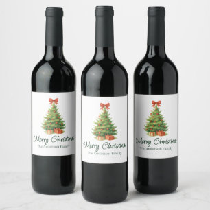 Etiqueta Para Botella De Vino Elegante árbol de Navidad con arcos y presencias r