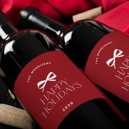Etiqueta Para Botella De Vino Elegante arco de Navidad moderno rojo blanco
