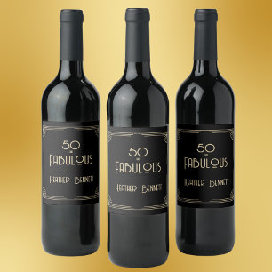 Etiqueta Para Botella De Vino Elegante Art Deco 50 y Cumpleaños Fabuoso