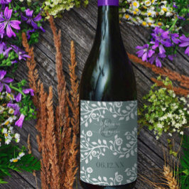 Etiqueta Para Botella De Vino Elegante arte floral verde salvia Bodas personaliz