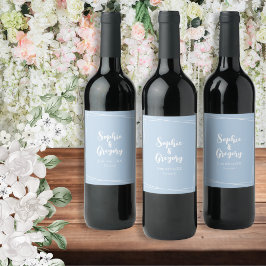 Etiqueta Para Botella De Vino Elegante azul claro Boda bebe Personalizado de bot