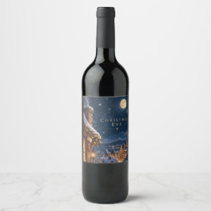 Etiqueta Para Botella De Vino Elegante azul cobalto Chinoiserie Navidad