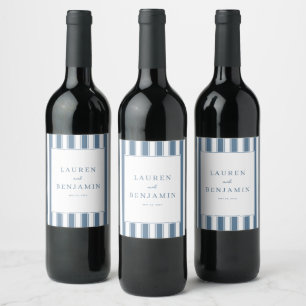 Etiqueta Para Botella De Vino Elegante Azul Rayado Náutico