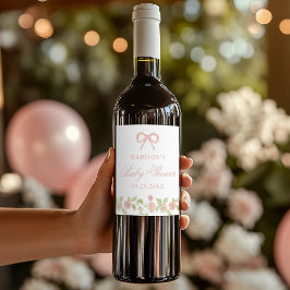 Etiqueta Para Botella De Vino Elegante Baby Shower floral rosa encantado