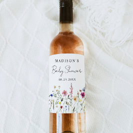 Etiqueta Para Botella De Vino Elegante Baby Shower Wildflower Meadow