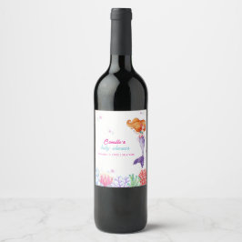 Etiqueta Para Botella De Vino Elegante Bajo La Sirenita De Mar Coral Baby Shower