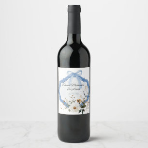 Etiqueta Para Botella De Vino Elegante Bautismo Azul Dusto Floral