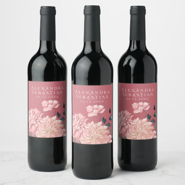 Etiqueta Para Botella De Vino Elegante Boda acuarela floral (Botellas)