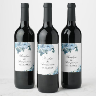 Etiqueta Para Botella De Vino Elegante Boda Azul Floral Gracias A Ustedes
