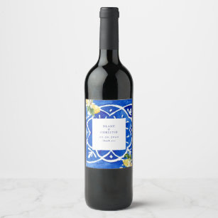 Etiqueta Para Botella De Vino Elegante Boda Azul Mediterráneo Gracias 