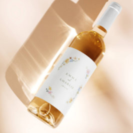 Etiqueta Para Botella De Vino Elegante Boda Boho Moda Pastel Flores