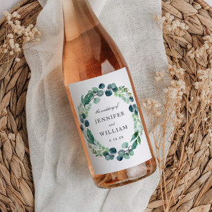 Etiqueta Para Botella De Vino Elegante Boda botánico de color Leafy