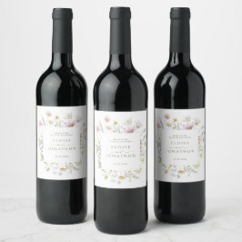 Etiqueta Para Botella De Vino Elegante Boda Botánico de Flor Silvestre Soft Past